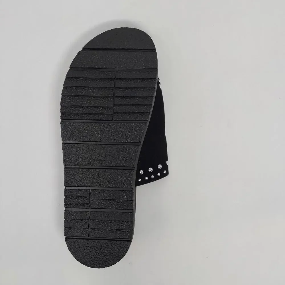 Women's Black Studded Double Buckle Platform Slide Sandals US 10.5 EU 41 New